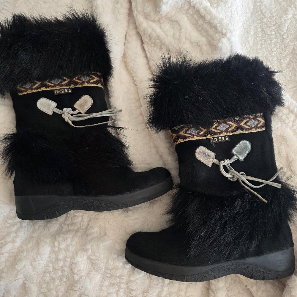 Vintage Tecnica Black Fur Après Ski Boots | Size 6.5- 7 | Made in Italy